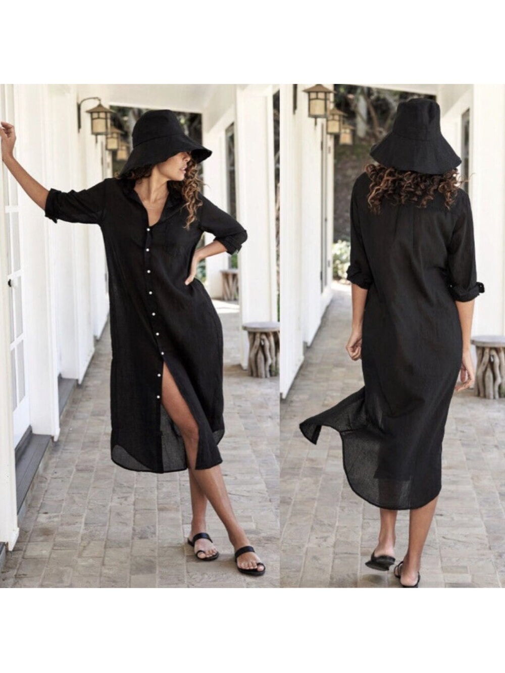 Frank & Eileen Rory Linen Maxi Shirtdress Black XXS EUC